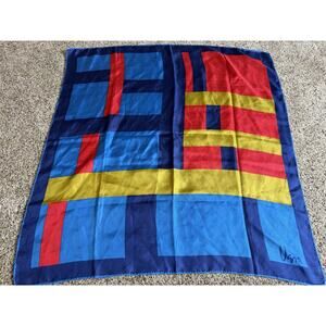 Vintage VERA Neumann Scarves Vera Silk Blue Yellow Squares Geometric 26in X 26in